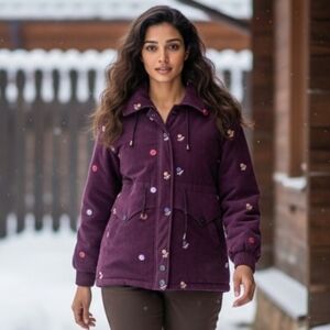 Marie Y Women's Burgandy Embroidered Jacket Size Xl